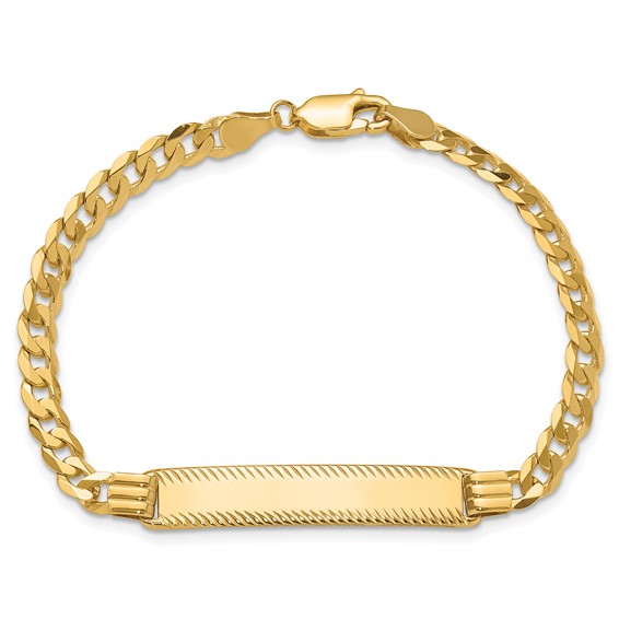 14k Polished Solid Chain/Solid Plate Curb Link Diamond-cut 34x7mm Plate 8 inch ID Bracelet