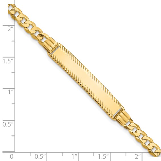 14k Polished Solid Chain/Solid Plate Curb Link Diamond-cut 34x7mm Plate 8 inch ID Bracelet