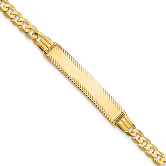14k Polished Solid Chain/Solid Plate Curb Link Diamond-cut 34x7mm Plate 8 inch ID Bracelet