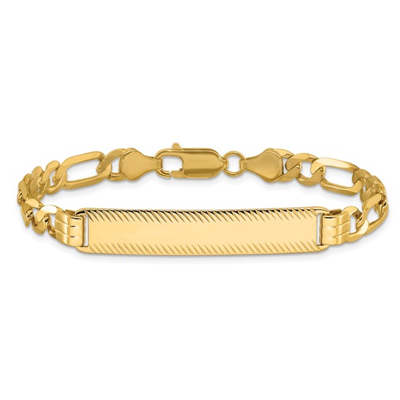 14k Polished Solid Chain/Solid Plate Figaro Link Diamond-cut 39x8mm Plate 8 inch ID Bracelet