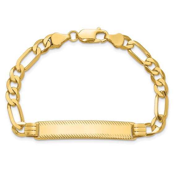 14k Polished Solid Chain/Solid Plate Figaro Link Diamond-cut 39x8mm Plate 8 inch ID Bracelet