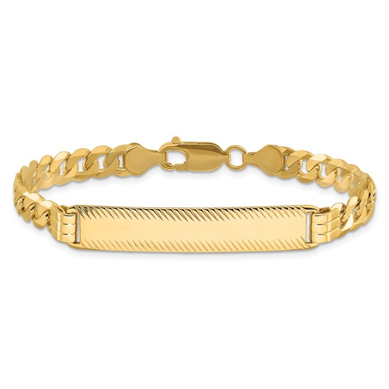 14k Polished Solid Chain/Solid Plate Curb Link Diamond-cut 40x8mm Plate 7 inch ID Bracelet