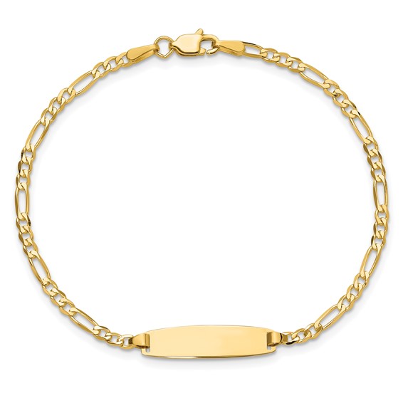 14k Polished Solid Chain/Solid Plate Figaro Link 19.5x5.5mm Plate 8 inch ID Bracelet