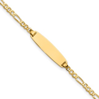 14k Polished Solid Chain/Solid Plate Figaro Link 19.5x5.5mm Plate 8 inch ID Bracelet