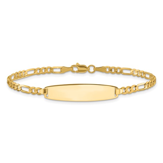 14k Polished Solid Chain/Solid Plate 3.0mm Figaro Link 25.5x7.3mm Plate 7 inch ID Bracelet