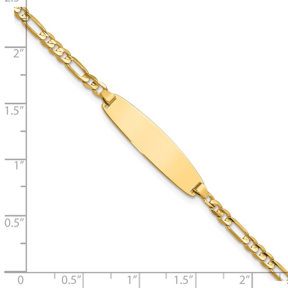 14k Polished Solid Chain/Solid Plate 3.0mm Figaro Link 25.5x7.3mm Plate 7 inch ID Bracelet