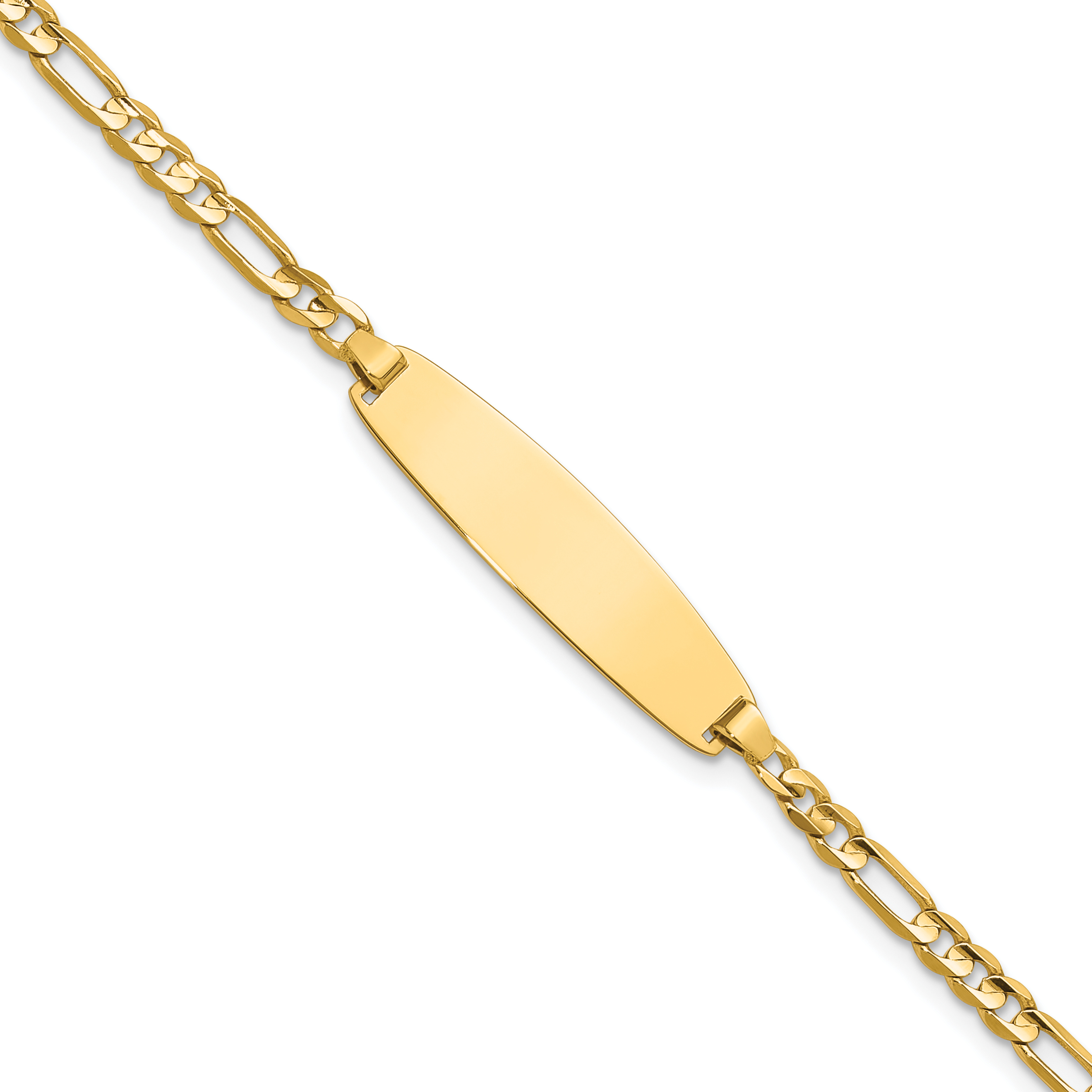 14k Polished Solid Chain/Solid Plate 3.0mm Figaro Link 25.5x7.3mm Plate 7 inch ID Bracelet (LID106-7)