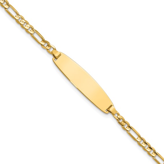 14k Polished Solid Chain/Solid Plate 3.0mm Figaro Link 25.5x7.3mm Plate 7 inch ID Bracelet