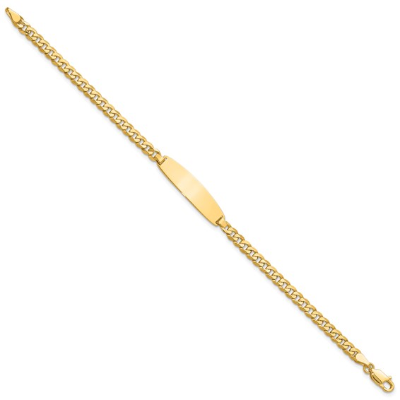 14k Polished Solid Chain/Solid Plate Flat Curb Link Rounded 32.5x7.4mm Plate 8 inch ID Bracelet