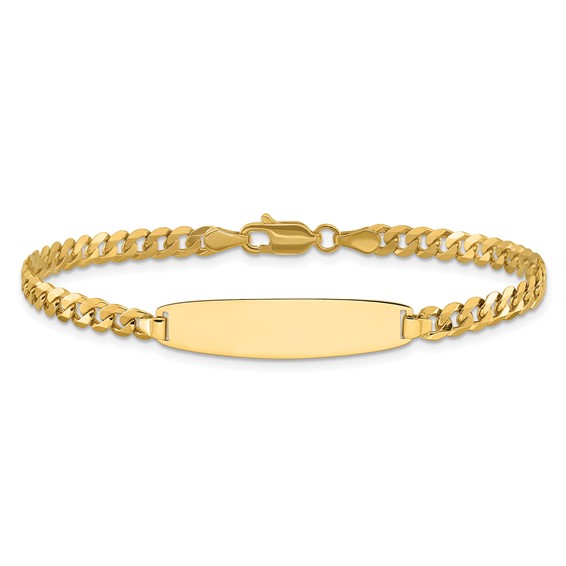 14k Polished Solid Chain/Solid Plate Flat Curb Link Rounded 32.5x7.4mm Plate 8 inch ID Bracelet