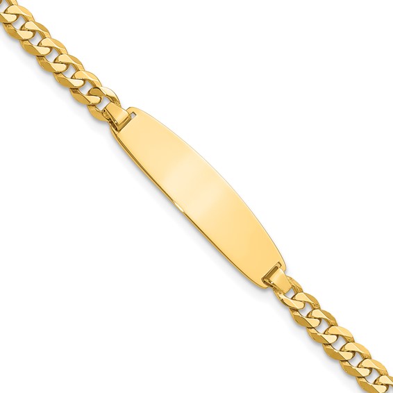 14k Polished Solid Chain/Solid Plate Flat Curb Link Rounded 32.5x7.4mm Plate 8 inch ID Bracelet