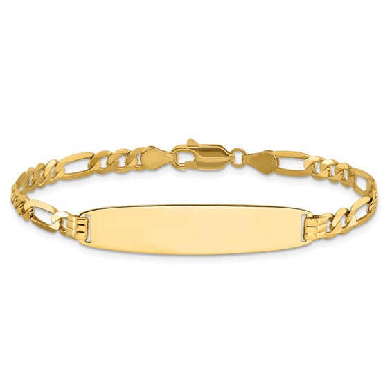 14k Polished Solid Chain/Solid Plate Figaro Link Rounded 33x8.4mm Plate 8 inch ID Bracelet