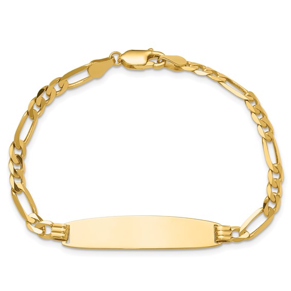 14k Polished Solid Chain/Solid Plate Figaro Link Rounded 33x8.4mm Plate 8 inch ID Bracelet