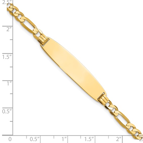 14k Polished Solid Chain/Solid Plate Figaro Link Rounded 33x8.4mm Plate 8 inch ID Bracelet
