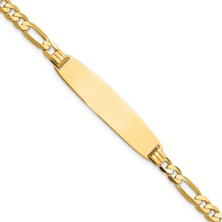 14k Polished Solid Chain/Solid Plate Figaro Link Rounded 33x8.4mm Plate 8 inch ID Bracelet
