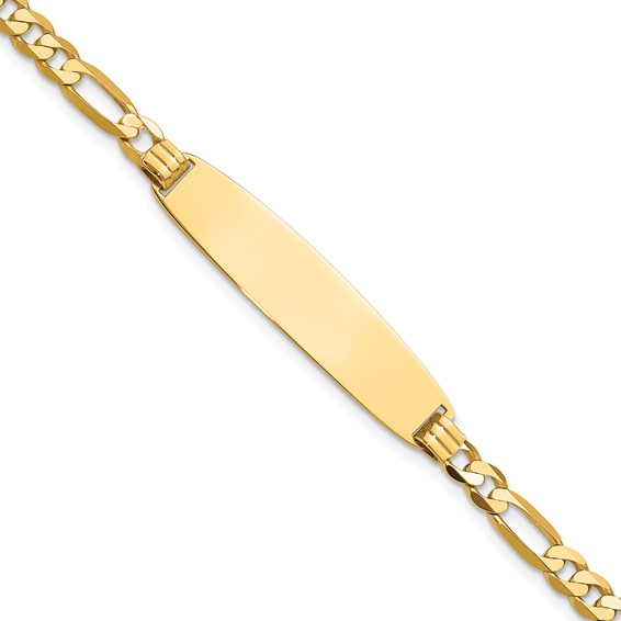 14k Polished Solid Chain/Solid Plate Figaro Link Rounded 33x8.4mm Plate 8 inch ID Bracelet