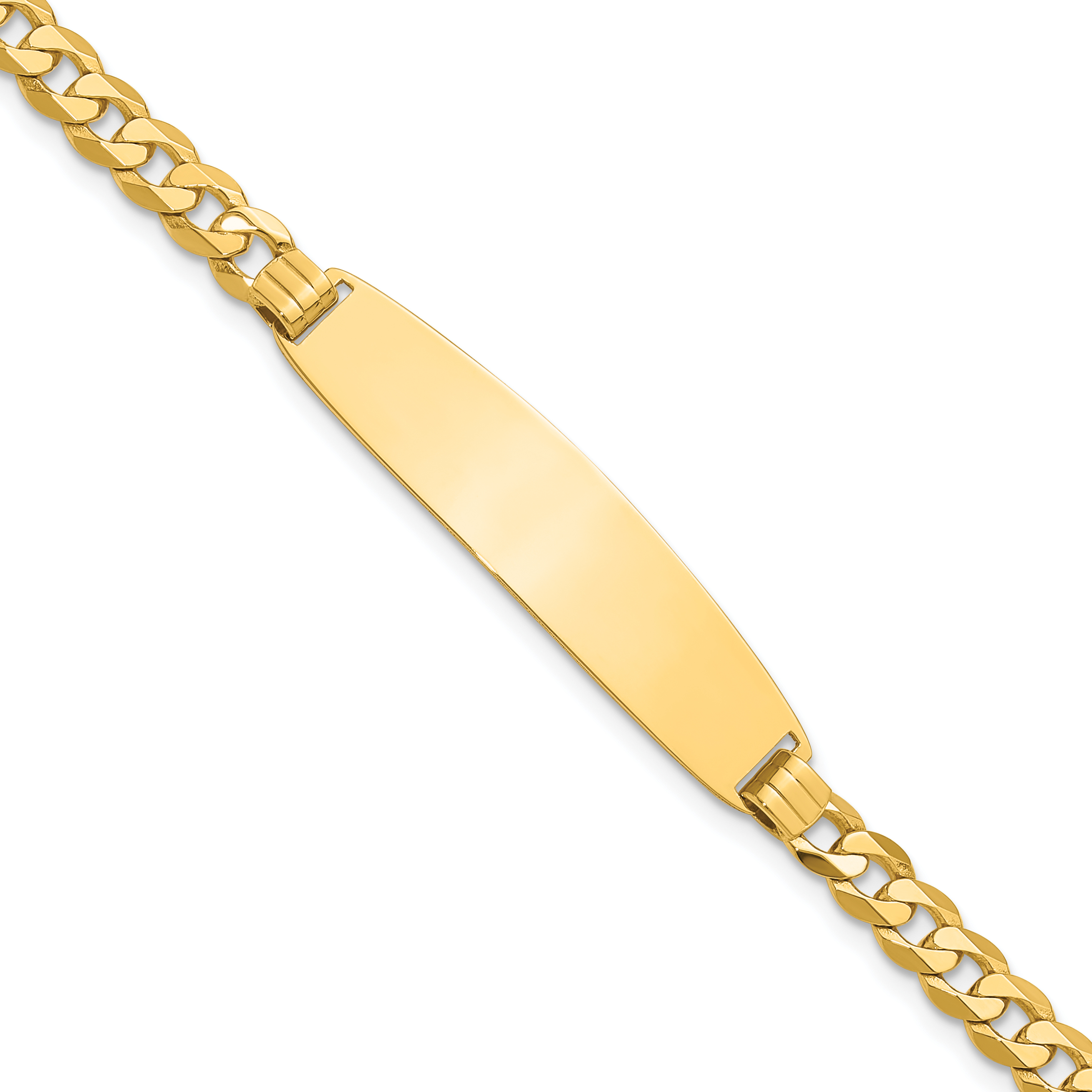 14k Polished Solid Chain/Solid Plate Curb Link Rounded 35x8.5mm Plate 8 inch ID Bracelet (LID109-8)