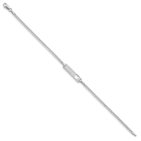 14k White Gold Polished Solid Chain/Solid Plate Curb Link Cut-out Heart 20x5mm Plate 7 inch ID Bracelet