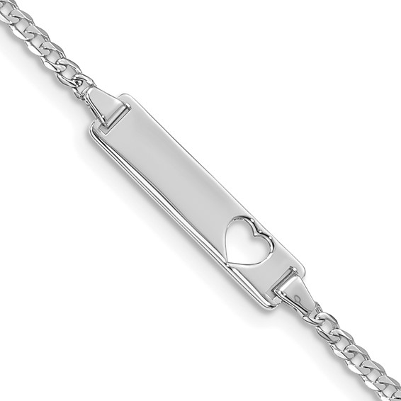 14k White Gold Polished Solid Chain/Solid Plate Curb Link Cut-out Heart 20x5mm Plate 7 inch ID Bracelet