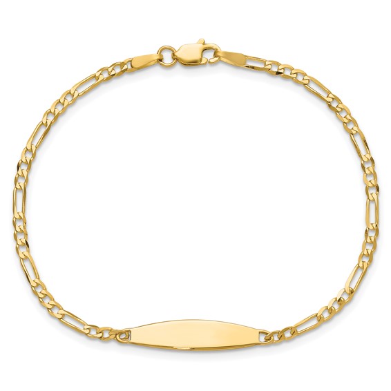 14k Polished Solid Chain/Solid Plate Figaro Link 24.6x5.5mm Plate 8 inch ID Bracelet