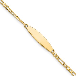 14k Polished Solid Chain/Solid Plate Figaro Link 24.6x5.5mm Plate 7 inch ID Bracelet