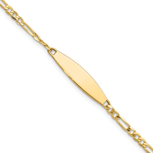 14k Polished Solid Chain/Solid Plate Figaro Link 24.6x5.5mm Plate 8 inch ID Bracelet
