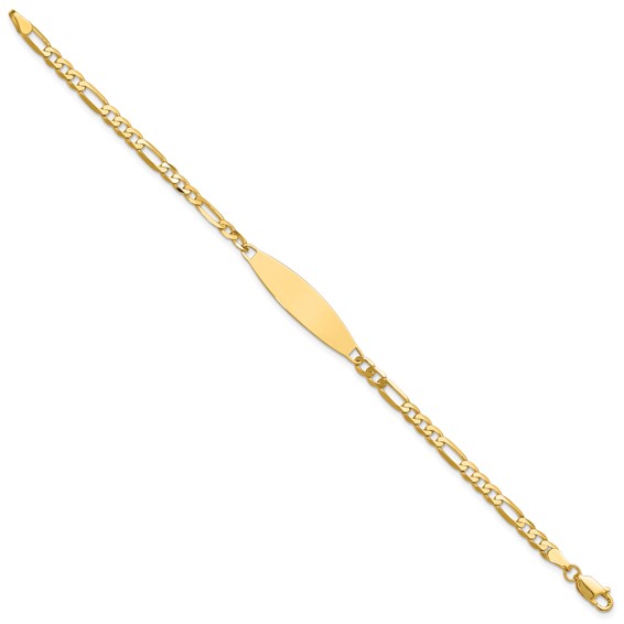 14k Polished Solid Chain/Solid Plate 3.0mm Figaro Link 29x7.5mm Plate 7 inch ID Bracelet