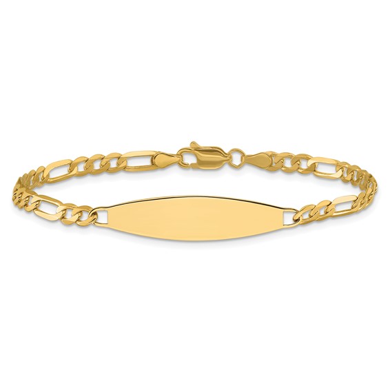 14k Polished Solid Chain/Solid Plate 3.0mm Figaro Link 29x7.5mm Plate 7 inch ID Bracelet