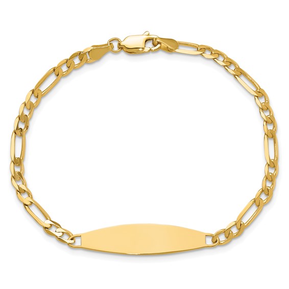 14k Polished Solid Chain/Solid Plate 3.0mm Figaro Link 29x7.5mm Plate 7 inch ID Bracelet