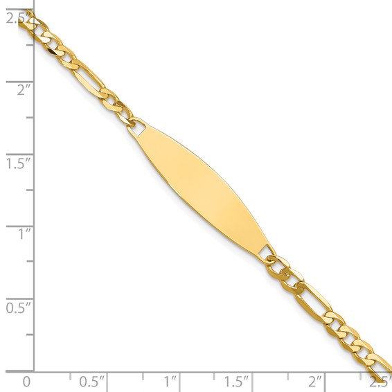 14k Polished Solid Chain/Solid Plate 3.0mm Figaro Link 29x7.5mm Plate 7 inch ID Bracelet