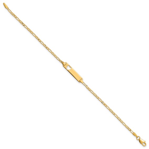 14k Polished Solid Chain/Solid Plate Figaro Link Cut-out Heart 20x5mm Plate 8 inch ID Bracelet