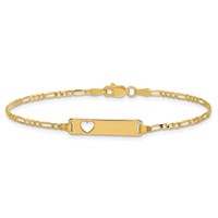 14K Yellow Gold Polished Solid Chain Solid Plate Figaro Link Cut-out Heart 20x5mm Plate ID Bracelet - 7in view 3