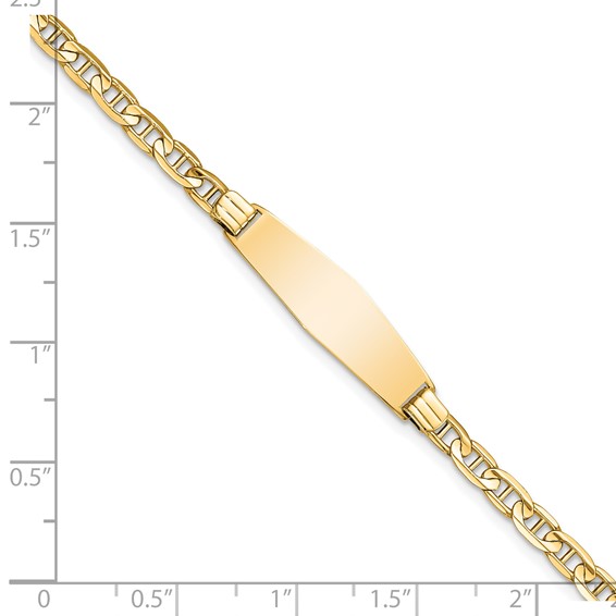 14k Polished Solid Chain/Solid Plate Anchor Link Soft Diamond Shape 24.5x7.5mm Plate 8 inch ID Bracelet