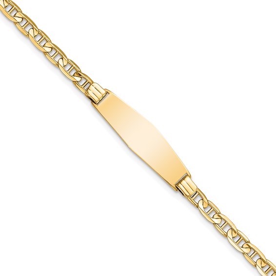 14k Polished Solid Chain/Solid Plate Anchor Link Soft Diamond Shape 24.5x7.5mm Plate 8 inch ID Bracelet