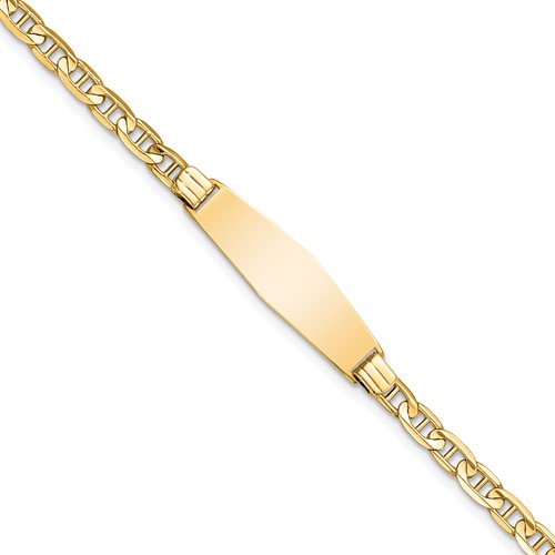 14K Yellow Gold Polished Solid Chain Solid Plate Anchor Link Soft Diamond Shape 24.5x 7.5mm Plate ID Bracelet, 7"