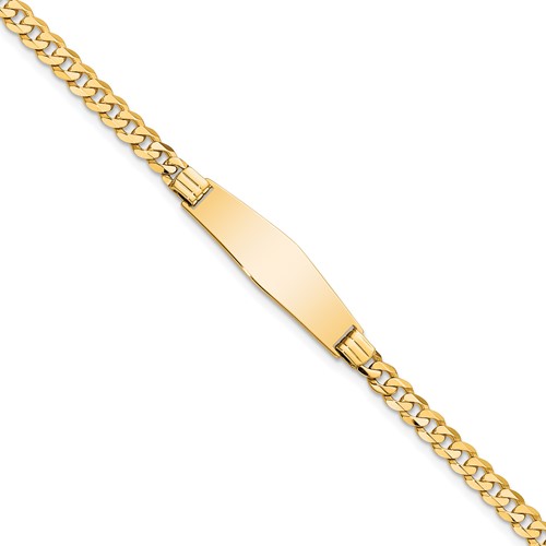 14K Yellow Gold Polished Solid Chain Solid Plate Curb Link Soft Diamond Shape 24.5x 7.5mm Plate ID Bracelet, 7"