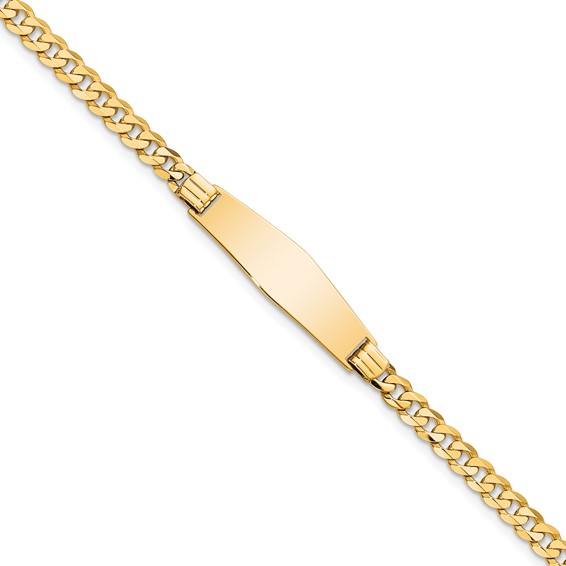 14k Polished Solid Chain/Solid Plate Curb Link Soft Diamond Shape 24.5x7.5mm Plate 8 inch ID Bracelet