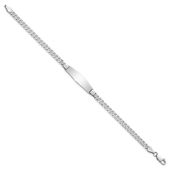 14k White Gold Polished Solid Chain/Solid Plate Flat Curb Link Soft Diamond Shape 25.5x7.5mm Plate 7 inch ID Bracelet