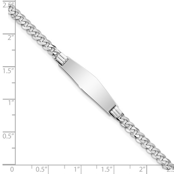 14k White Gold Polished Solid Chain/Solid Plate Flat Curb Link Soft Diamond Shape 25.5x7.5mm Plate 7 inch ID Bracelet