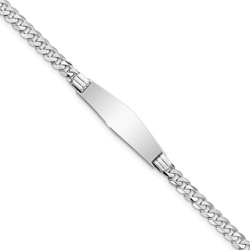 14k White Gold Polished Solid Chain/Solid Plate Flat Curb Link Soft Diamond Shape 25.5x7.5mm Plate 8 inch ID Bracelet