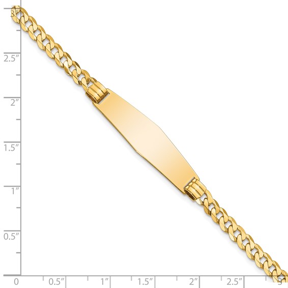 14k Polished Solid Chain/Solid Plate Curb Link Soft Diamond Shape 33x10mm Plate 7 inch ID Bracelet