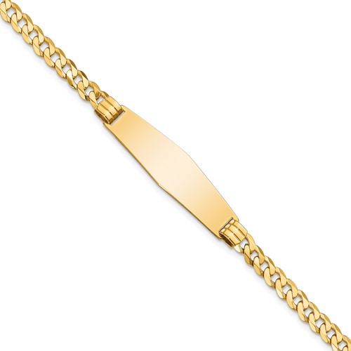 14K Yellow Gold Polished Solid Chain Solid Plate Curb Link Soft Diamond Shape 33x 10mm Plate ID Bracelet, 7"