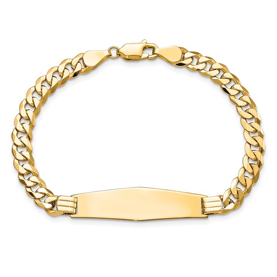 14k Polished Solid Chain/Solid Plate Curb Link Soft Diamond Shape 33x10mm Plate 7 inch ID Bracelet