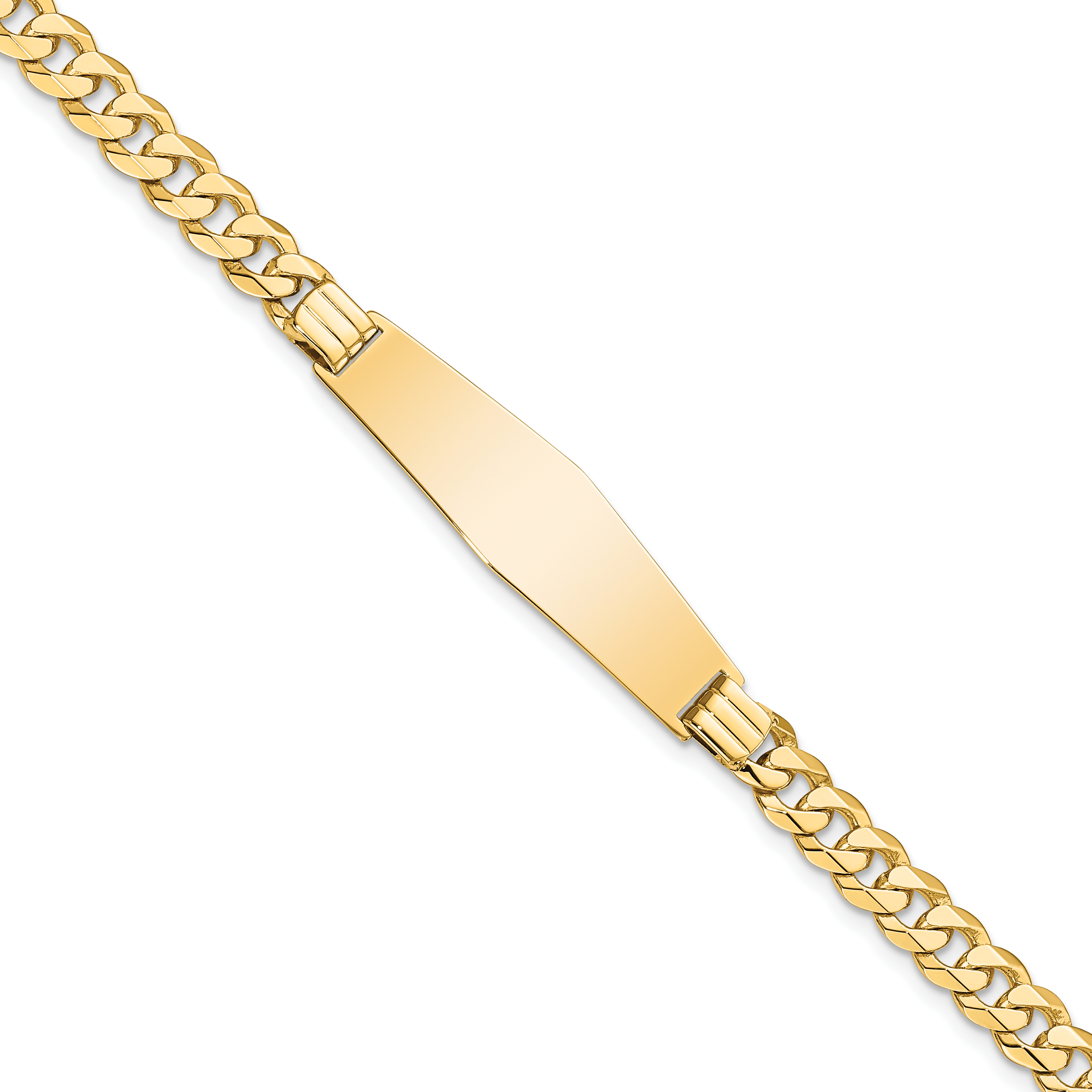 14k Polished Solid Chain/Solid Plate Curb Link Soft Diamond Shape 33x10mm Plate 7 inch ID Bracelet (LID63C-7)