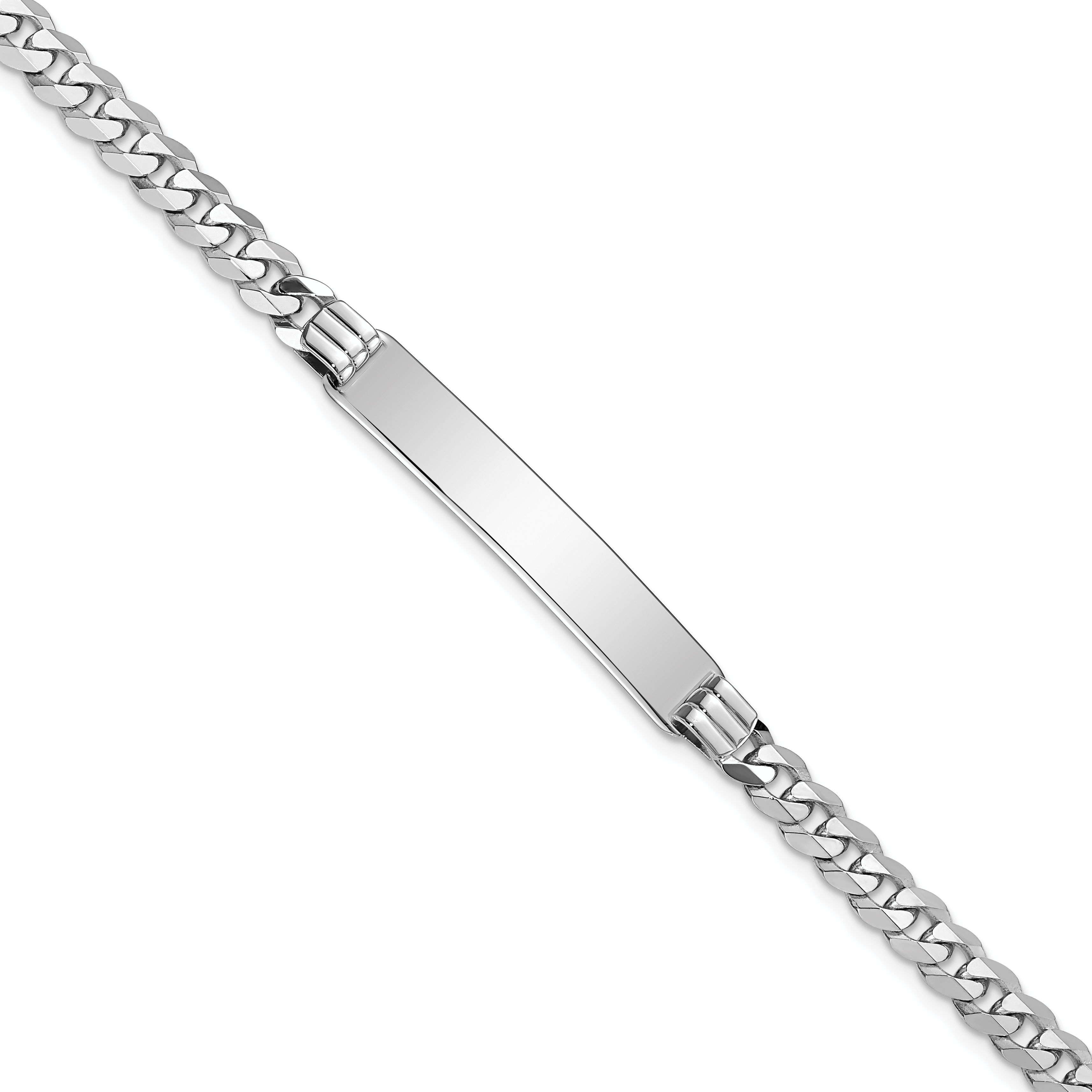 14k White Gold Polished Solid Chain/Solid Plate Flat Curb Link 34x7mm Plate 7 inch ID Bracelet (LID63W-7)