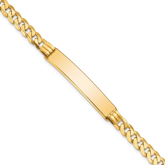 14k Polished Solid Chain/Solid Plate Curb Link 38x7.5mm Plate 8 inch ID Bracelet