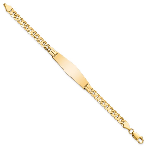 14k Polished Solid Chain/Solid Plate Curb Link Soft Diamond Shape 37.5x10mm Plate 8 inch ID Bracelet