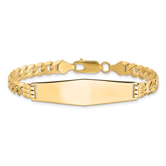 14k Polished Solid Chain/Solid Plate Curb Link Soft Diamond Shape 37.5x10mm Plate 8 inch ID Bracelet
