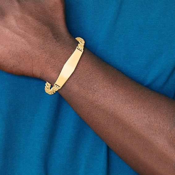 14k Polished Solid Chain/Solid Plate Curb Link Soft Diamond Shape 37.5x10mm Plate 8 inch ID Bracelet