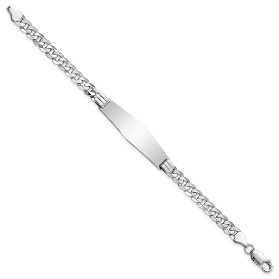 14k White Gold Polished Solid Chain/Solid Plate Flat Curb Link Soft Diamond Shape 38.5x10mm Plate 8 inch ID Bracelet